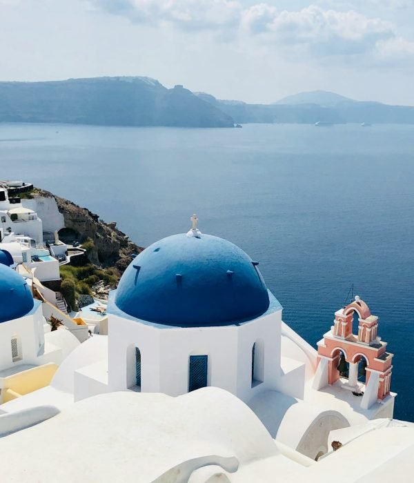 white and blue painted building